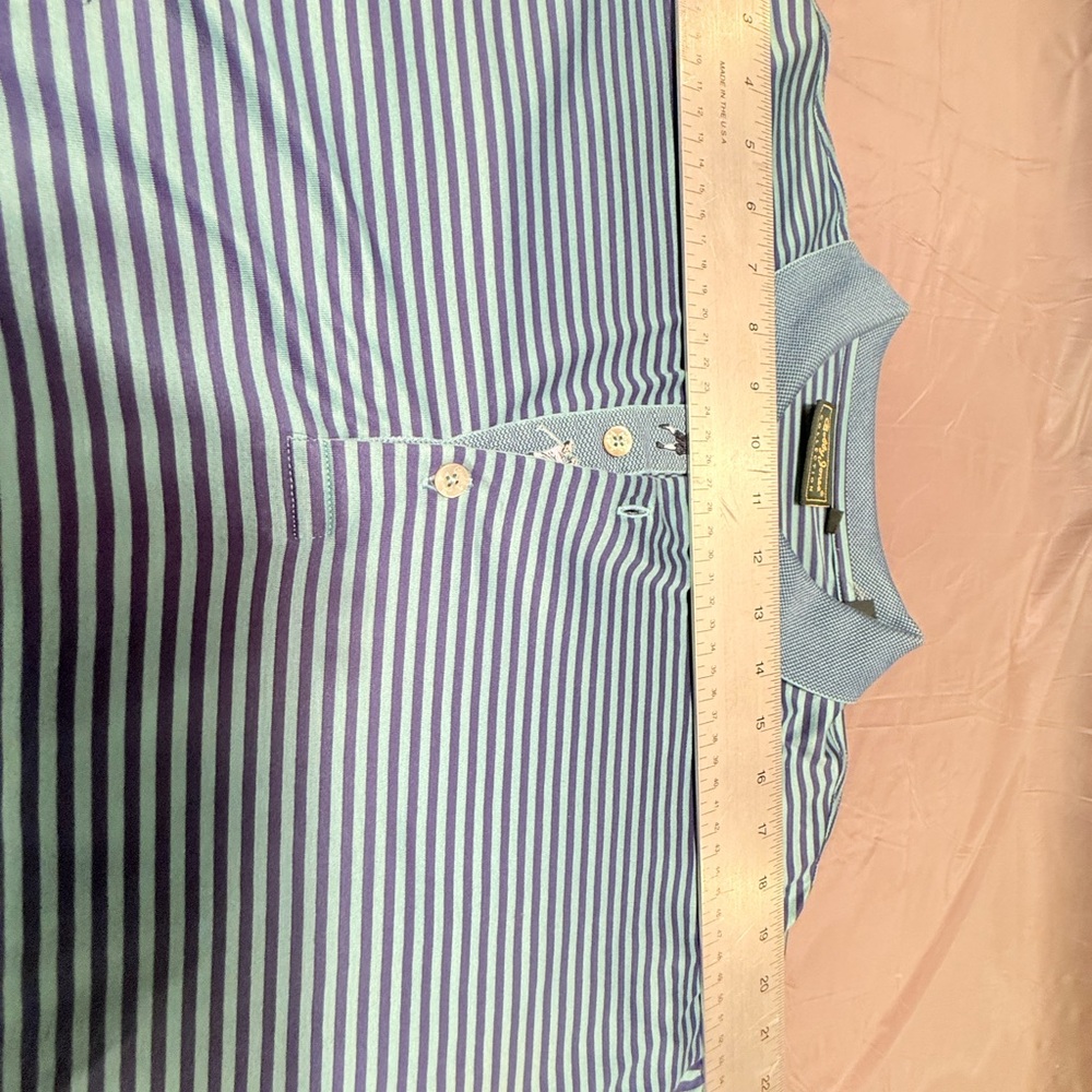 Bobby Jones Navy/Green Striped Golf 100% Cotton Polo Shirt Size Large - Picture 9 of 11